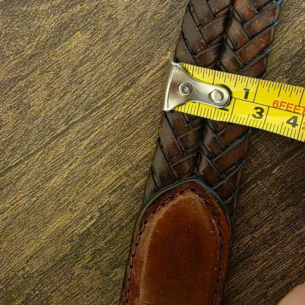 Brighton Braided Leather Belt Men's 42 Brown Brass Buckle Woven Western Casual